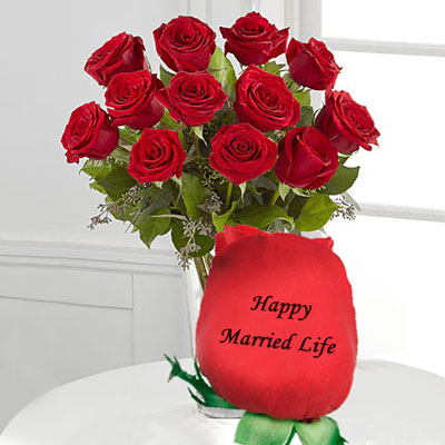 "Talking Roses (Print on Rose) (12 Red Roses) Happy Married Life - Click here to View more details about this Product